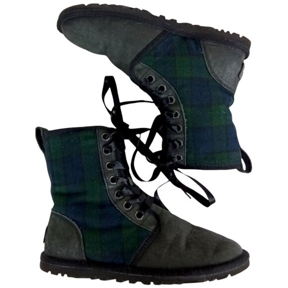 90s‎ Grunge Ugg Jaxen Plaid Shearling Lace Up Combat Boots Size 5 - Picture 7 of 7